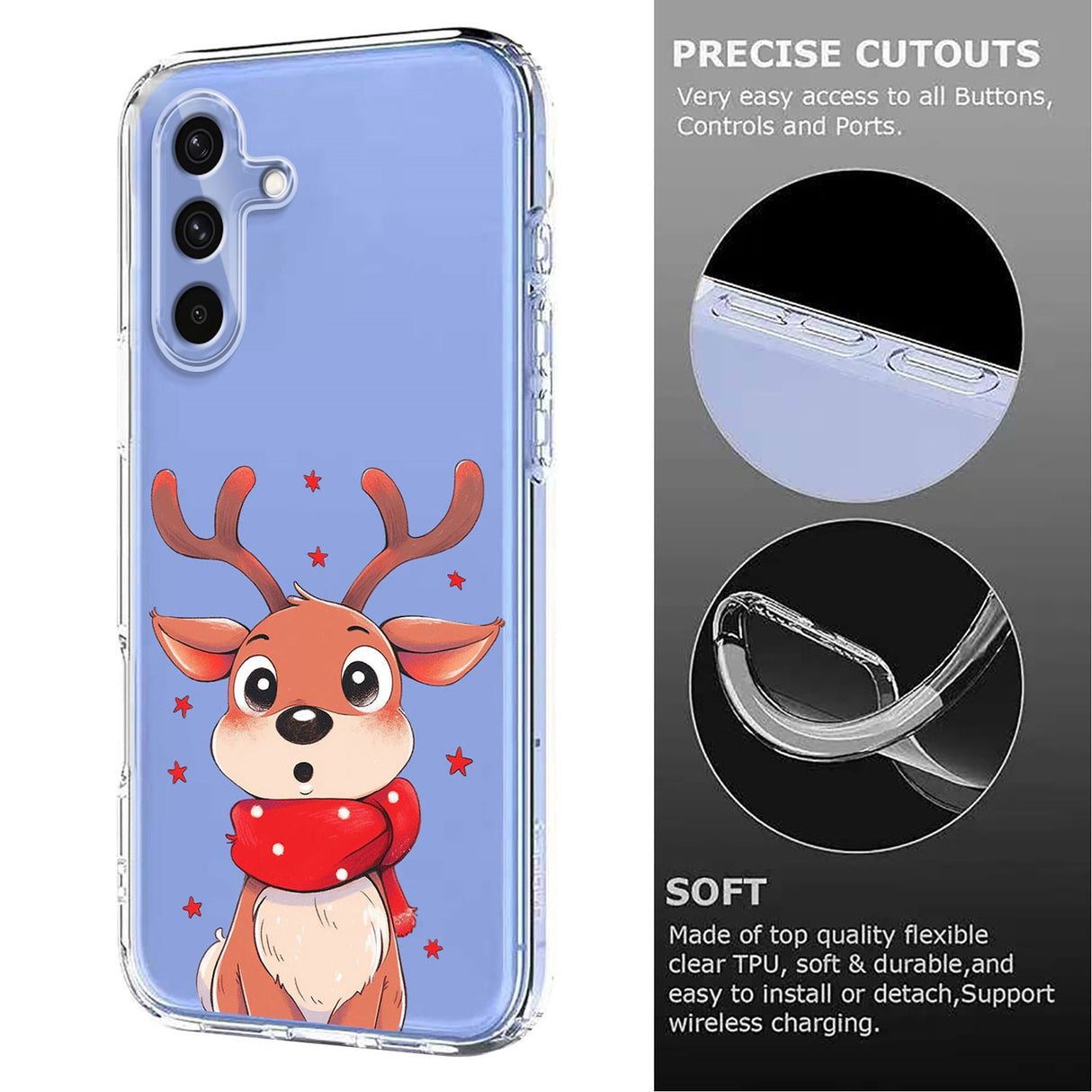 EIDERWOOD Samsung Galaxy A56 (5G) Flexible Plastic Christmas Case with Motif - Transparent / Reindeer