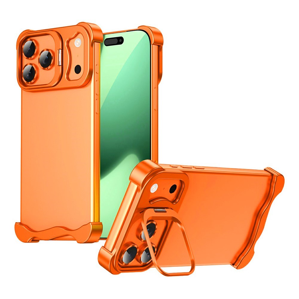 iPhone 17 Pro Two-Piece Metal Bumper Case with Stand & Lens Protector - Orange