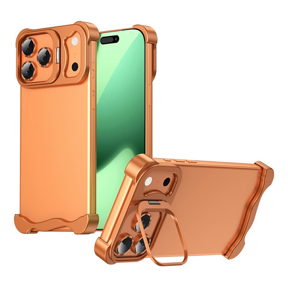 iPhone 17 Pro Two-Piece Metal Bumper Case with Stand & Lens Protector - Orange