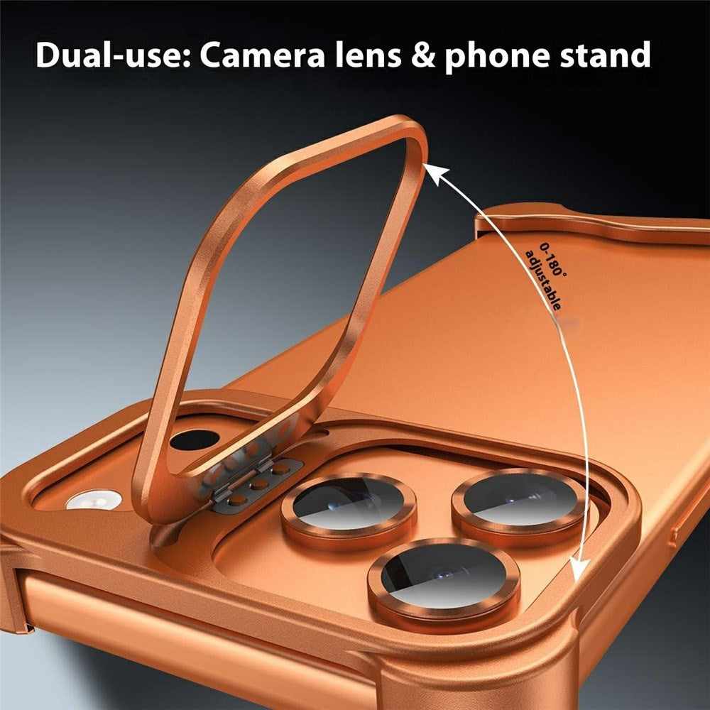 iPhone 17 Pro Two-Piece Metal Bumper Case with Stand & Lens Protector - Orange