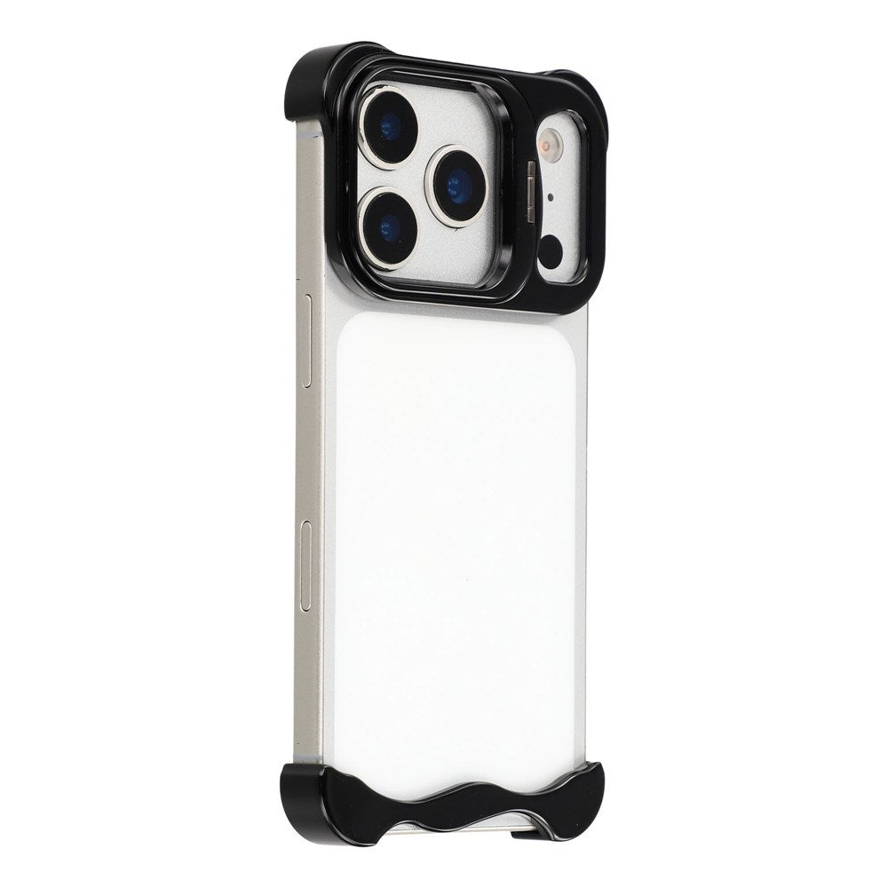 iPhone 17 Pro Two-Piece Metal Bumper Case with Stand & Lens Protector - Black