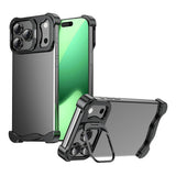 iPhone 17 Pro Two-Piece Metal Bumper Case with Stand & Lens Protector - Black