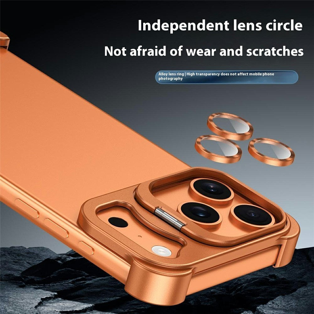 iPhone 17 Pro Two-Piece Metal Bumper Case with Stand & Lens Protector - Black