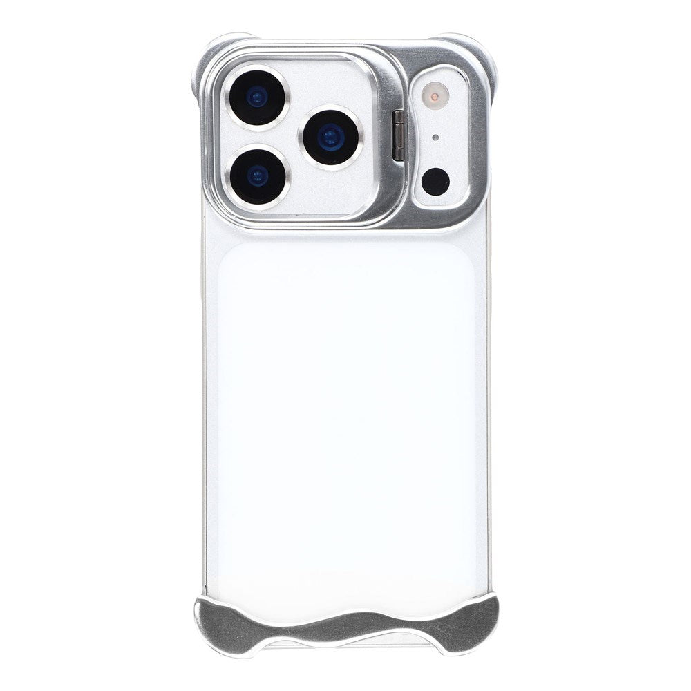iPhone 17 Pro Two-Piece Metal Bumper Case with Stand & Lens Protector - Silver