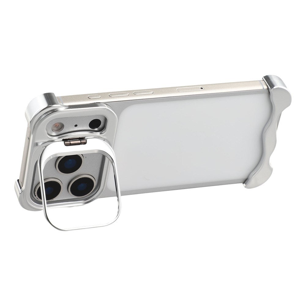 iPhone 17 Pro Two-Piece Metal Bumper Case with Stand & Lens Protector - Silver