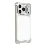 iPhone 17 Pro Two-Piece Metal Bumper Case with Stand & Lens Protector - Silver
