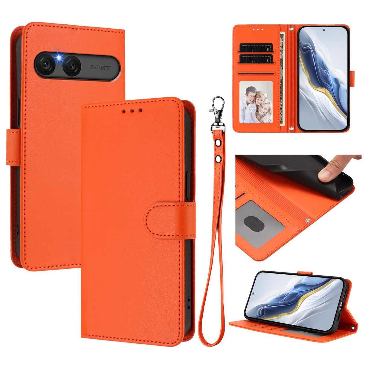 EIDERWOOD Sony Xperia 10 VII Faux Leather Flip Case with Card Holder & Strap - Orange
