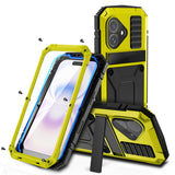 iPhone 17 R-JUST Hybrid Rugged Case with Built-In Screen Protector & Kickstand - Yellow