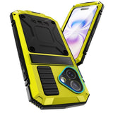 iPhone 17 R-JUST Hybrid Rugged Case with Built-In Screen Protector & Kickstand - Yellow