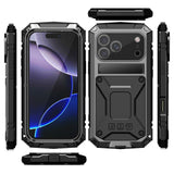 iPhone 18 Pro / 17 Pro R-JUST Hybrid Rugged Case with Built-In Screen Protector & Kickstand - Black