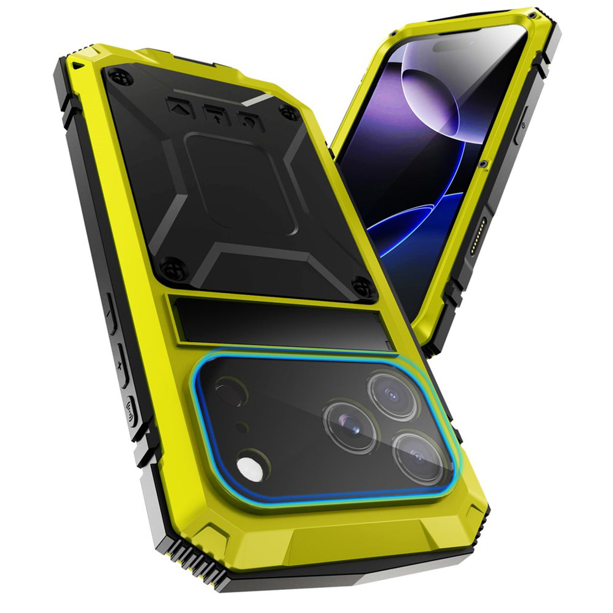 iPhone 18 Pro / 17 Pro R-JUST Hybrid Rugged Case with Built-In Screen Protector & Kickstand - Yellow