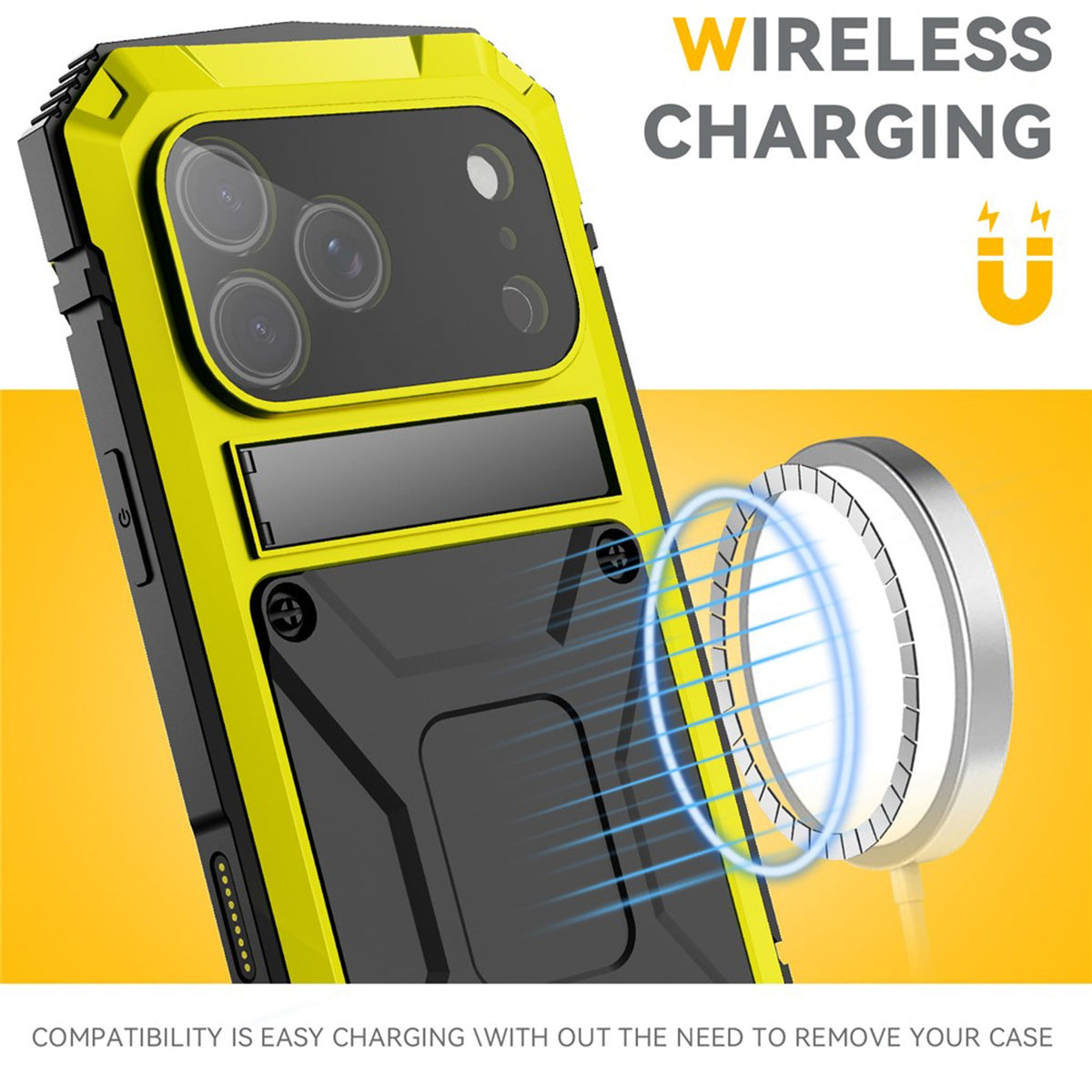 iPhone 18 Pro / 17 Pro R-JUST Hybrid Rugged Case with Built-In Screen Protector & Kickstand - Yellow