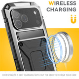 iPhone 18 Pro / 17 Pro R-JUST Hybrid Rugged Case with Built-In Screen Protector & Kickstand - Silver