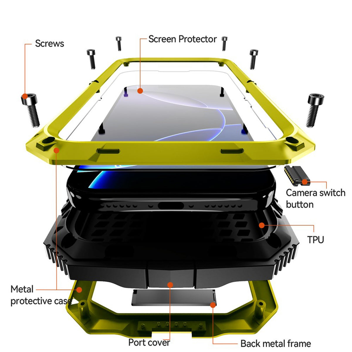 iPhone 18 Pro Max / 17 Pro Max R-JUST Hybrid Rugged Case with Built-In Screen Protector & Kickstand - Yellow