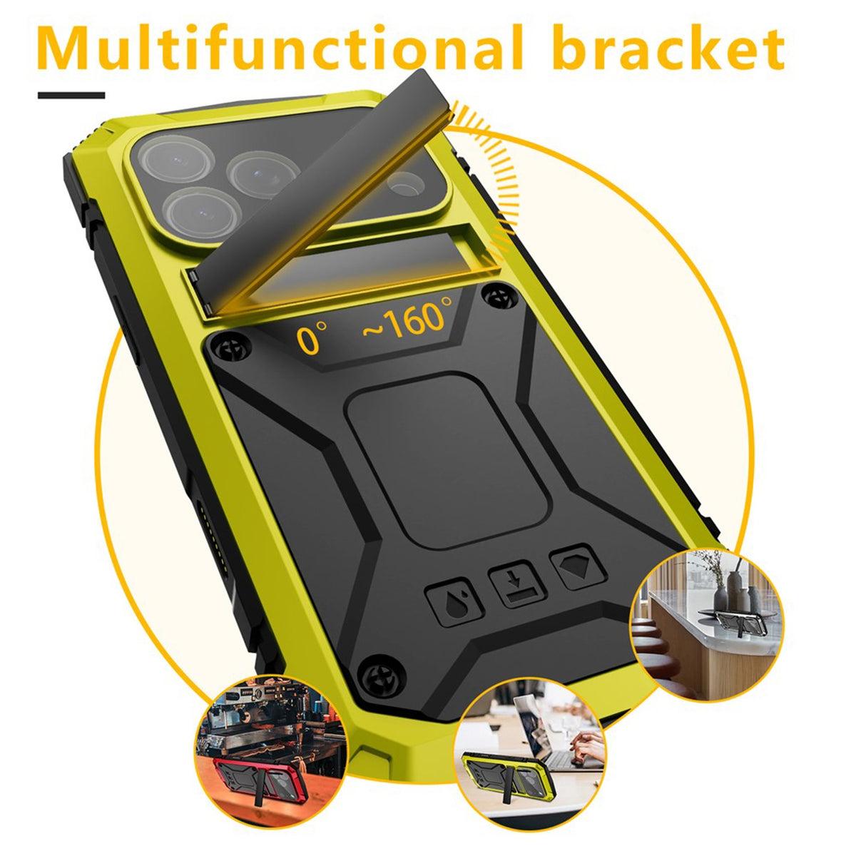 iPhone 18 Pro Max / 17 Pro Max R-JUST Hybrid Rugged Case with Built-In Screen Protector & Kickstand - Yellow