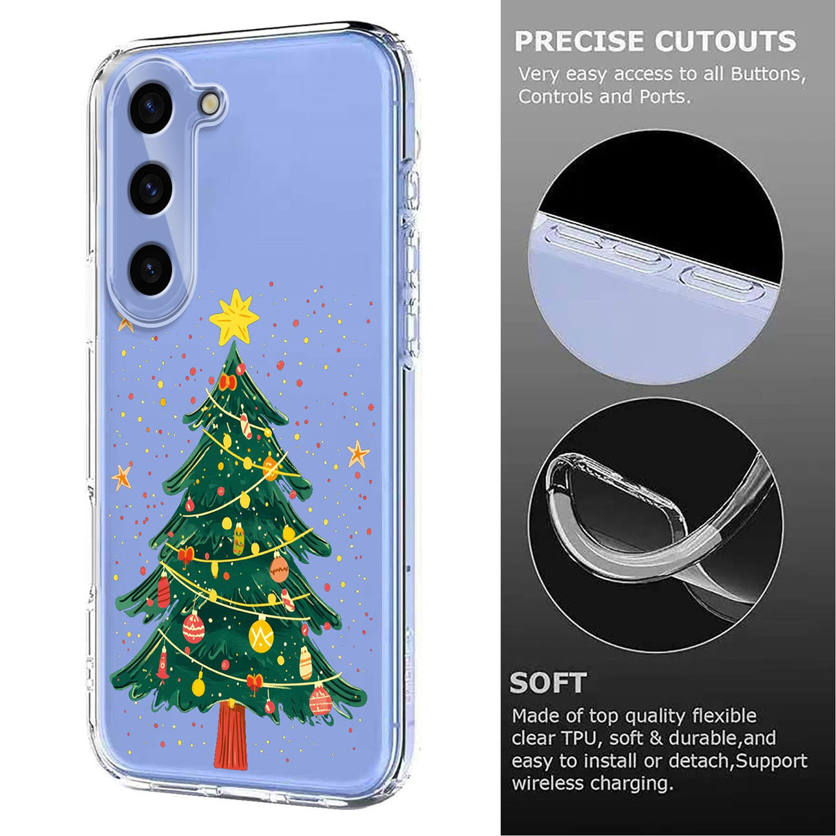 EIDERWOOD Samsung Galaxy S23 FE Flexible Plastic Christmas Case with Motif - Transparent / Christmas Tree