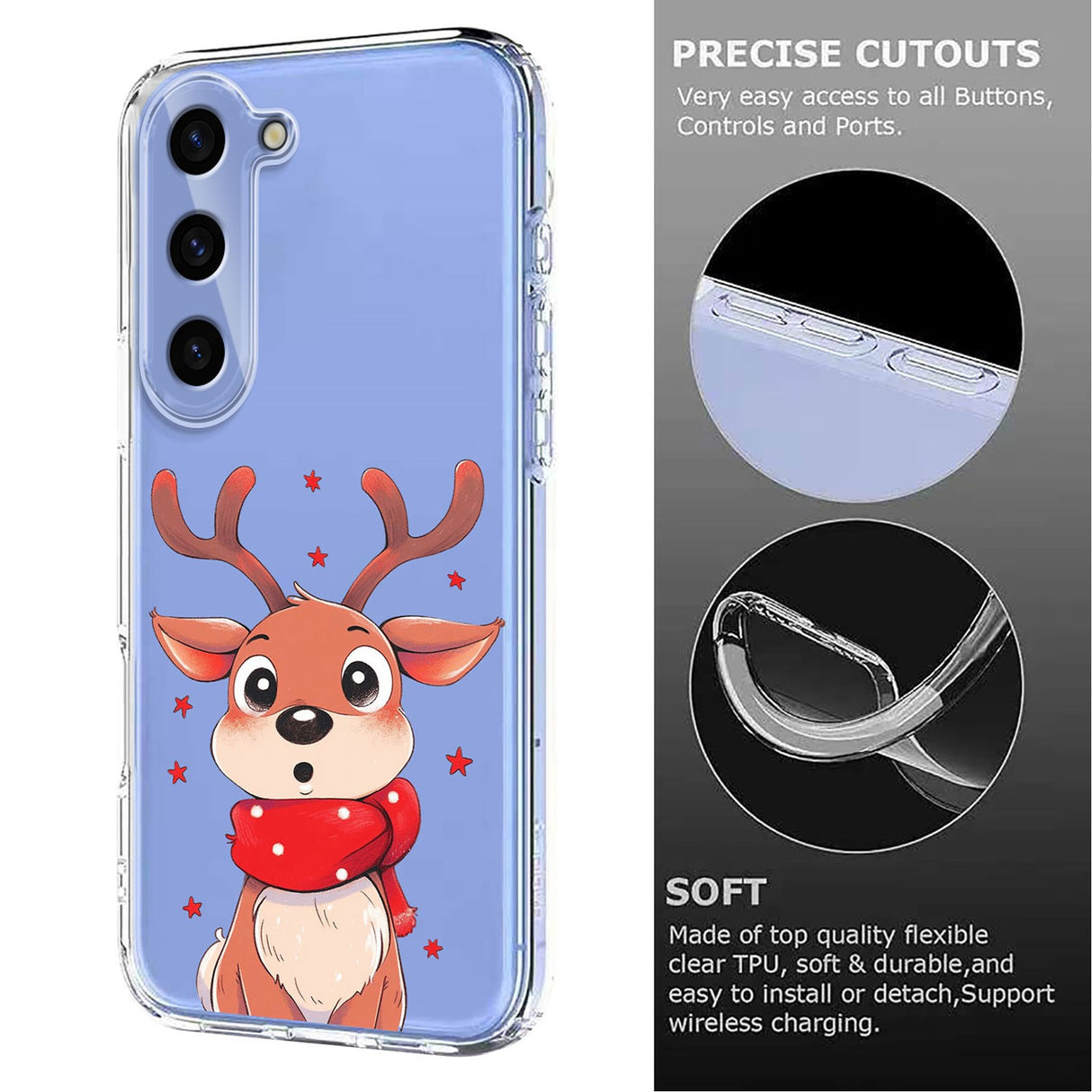 EIDERWOOD Samsung Galaxy S23 Flexible Plastic Christmas Case with Motif - Transparent / Reindeer