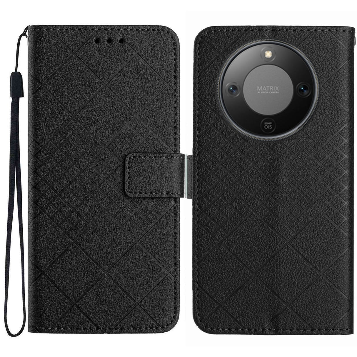 Honor Magic8 Lite EIDERWOOD Faux Leather Flip Case with Strap – Black