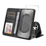 Samsung Galaxy S26 Ultra ENKAY 2-in-1 Faux Leather Flip Case with Screen Protector Glass - Black