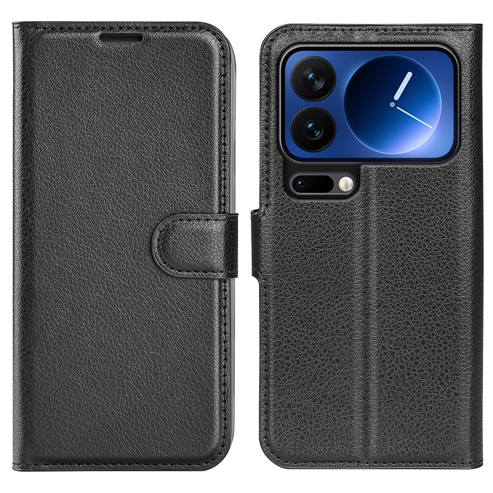 Xiaomi 17 Pro AMORUS Litchi Texture Leather Flip Case w. Wallet - Black