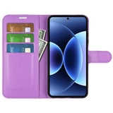Xiaomi 17 Pro AMORUS Litchi Texture Leather Flip Case w. Wallet - Purple