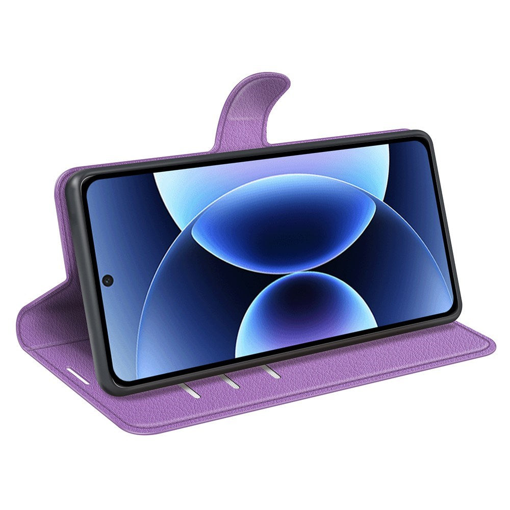 Xiaomi 17 Pro AMORUS Litchi Texture Leather Flip Case w. Wallet - Purple