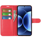 Xiaomi 17 Pro Max AMORUS Litchi Texture Leather Flip Case w. Wallet - Red