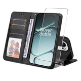 OnePlus 15R ENKAY 2-in-1 Faux Leather Flip Case with Screen Protector Glass - Black