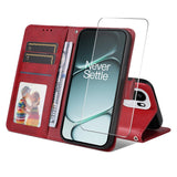 OnePlus 15R ENKAY 2-in-1 Faux Leather Flip Case with Screen Protector Glass - Red