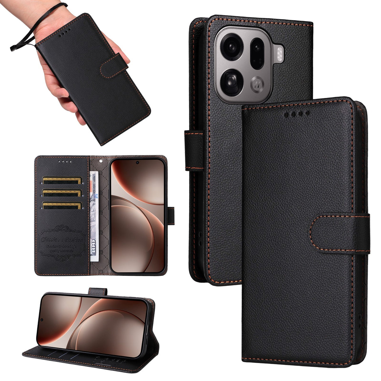 EIDERWOOD Oppo Find X9 Pro Faux Leather Flip Case with Strap - Black