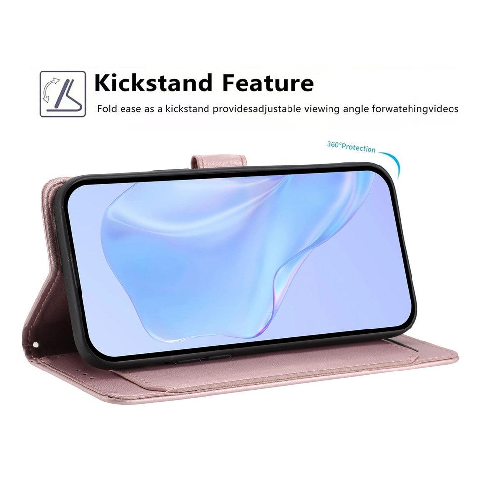 Google Pixel 10a EIDERWOOD Faux Leather Flip Case with Strap & Fold-Out Card Holder – Rose Gold