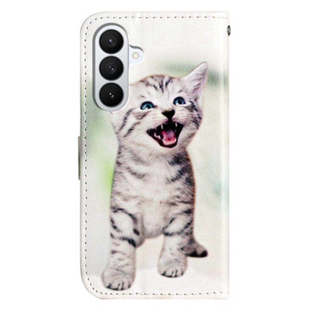 Samsung Galaxy A57 EIDERWOOD Faux Leather Flip Case with Pattern & Strap - Cat
