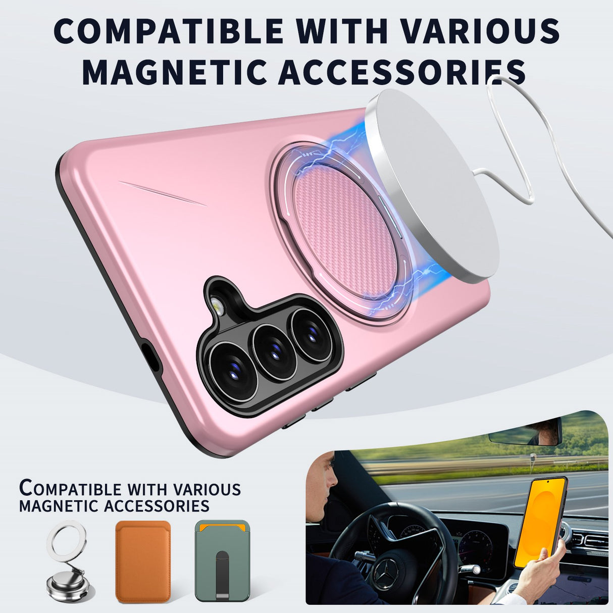 Samsung Galaxy S26 EIDERWOOD Hybrid Plastic Case with Rotating Kickstand – Pink