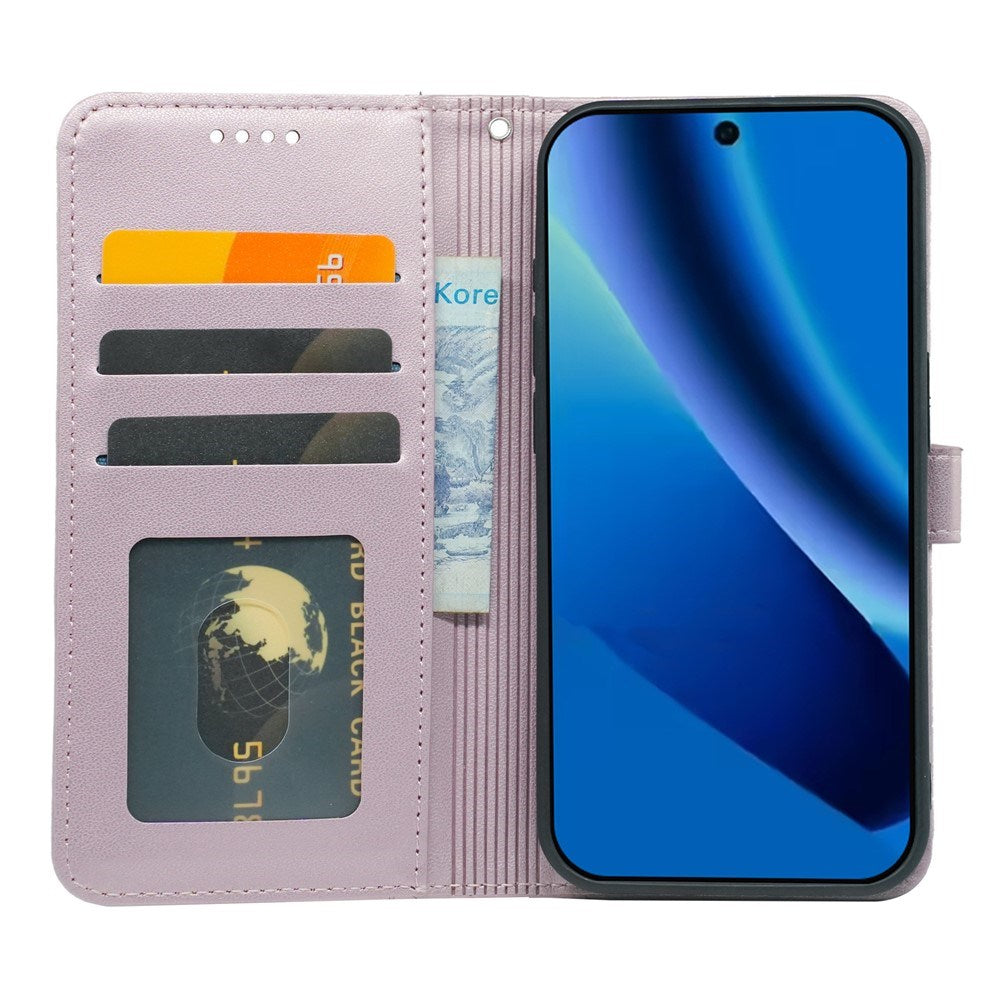 Google Pixel 10a EIDERWOOD Faux Leather Flip Case with Card Holder & Stand Function – Rose Gold