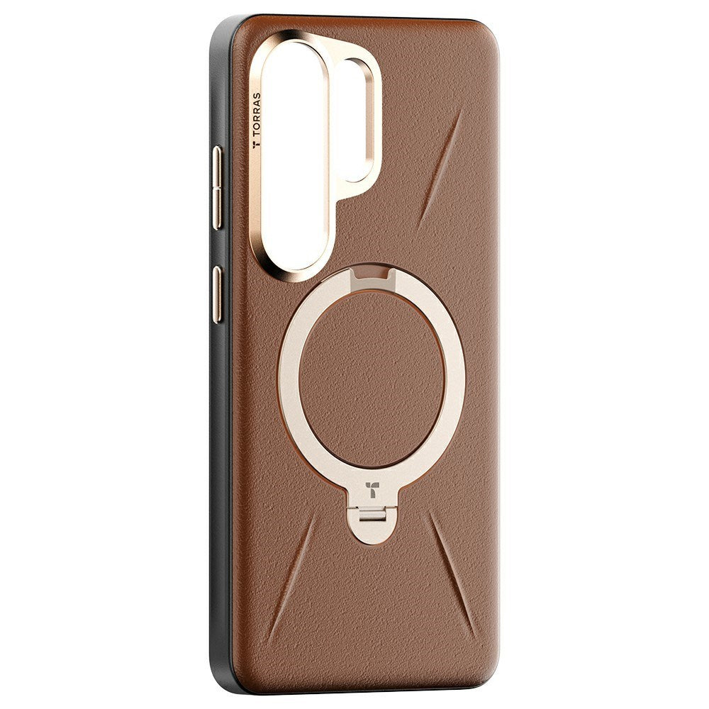 Samsung Galaxy S26 Ultra TORRAS Ostand Q3 VegSkin Faux Leather Case with Kickstand - MagSafe Compatible - Brown