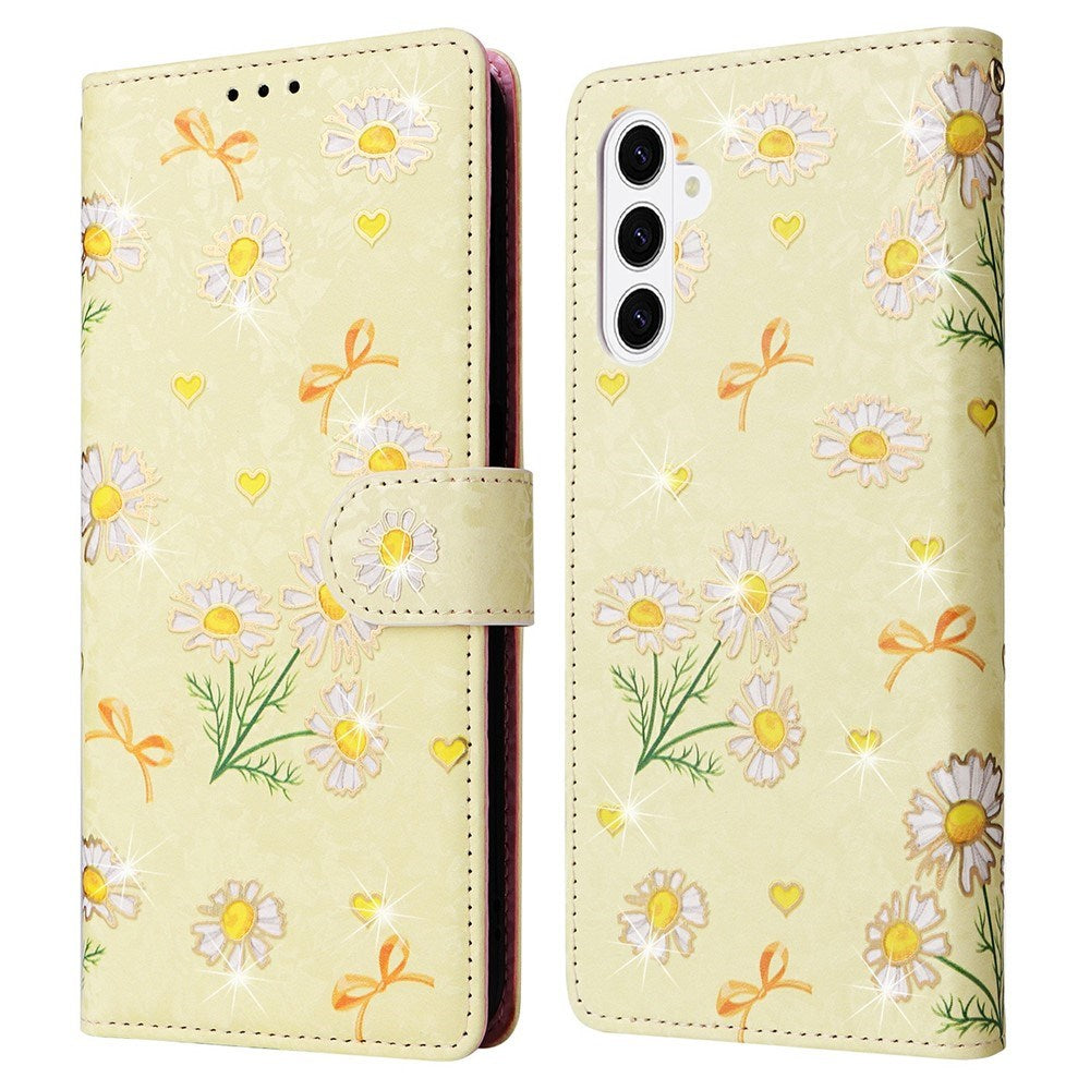 Samsung Galaxy S26 EIDERWOOD Faux Leather Flip Case with Flowers - Yellow Daisy