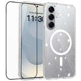 Samsung Galaxy S26+ (Plus) EIDERWOOD Magnetic Plastic Glitter Case with Screen Protector Glass – MagSafe Compatible – Transparent