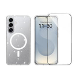 Samsung Galaxy S26+ (Plus) EIDERWOOD Magnetic Plastic Glitter Case with Screen Protector Glass – MagSafe Compatible – Transparent
