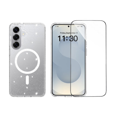 Samsung Galaxy S26+ (Plus) EIDERWOOD Magnetic Plastic Glitter Case with Screen Protector Glass – MagSafe Compatible – Transparent