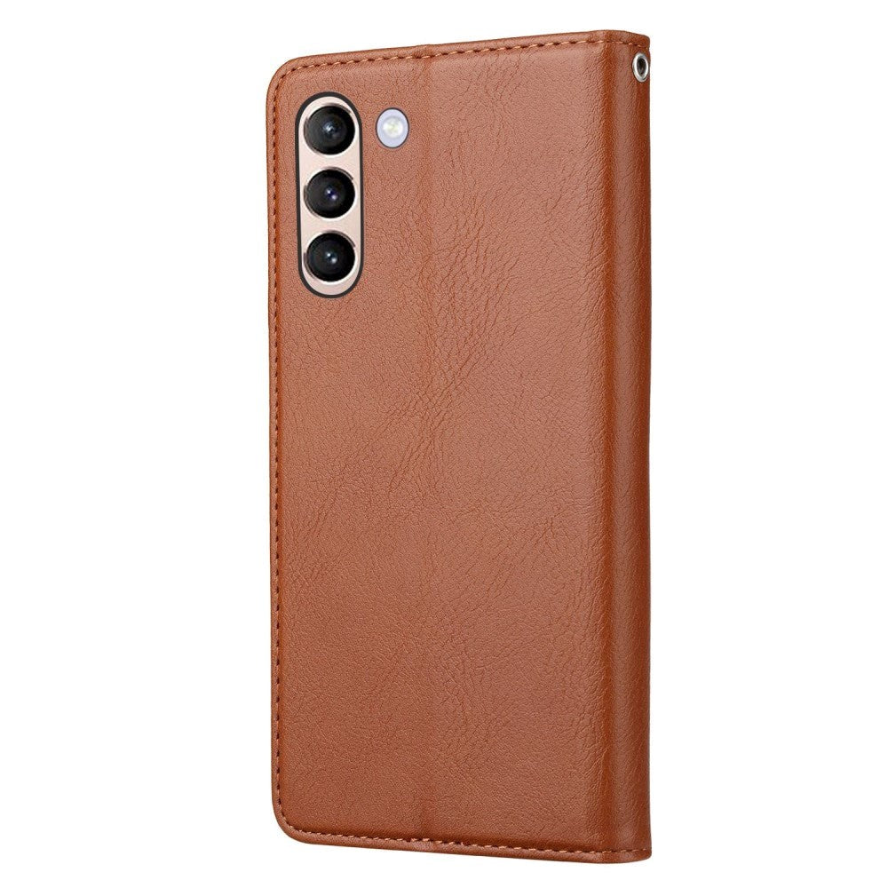 Samsung Galaxy S23 Glossy Leather Flip Case w. 3 Card Holders and Front Pocket - Brown