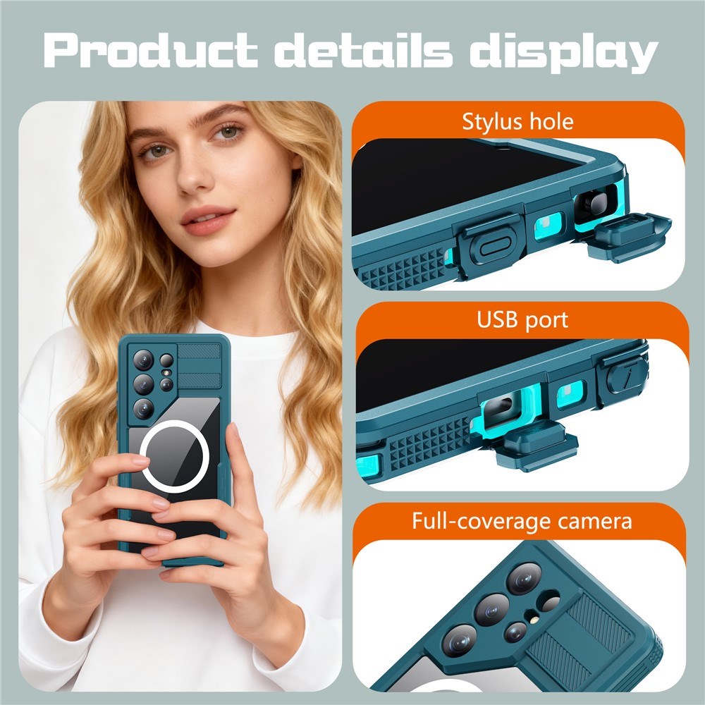 Samsung Galaxy S26 Ultra Redpebber Waterproof Hybrid Plastic Case – MagSafe Compatible – Blue