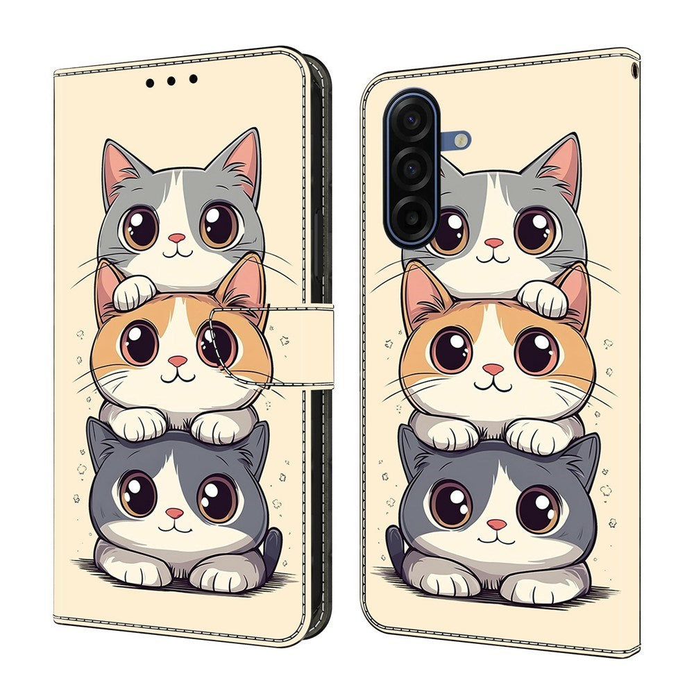 Samsung Galaxy A37 EIDERWOOD Faux Leather Case with Built-in Card Holder & Stand Function - Cats