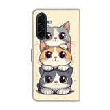 Samsung Galaxy A37 EIDERWOOD Faux Leather Case with Built-in Card Holder & Stand Function - Cats