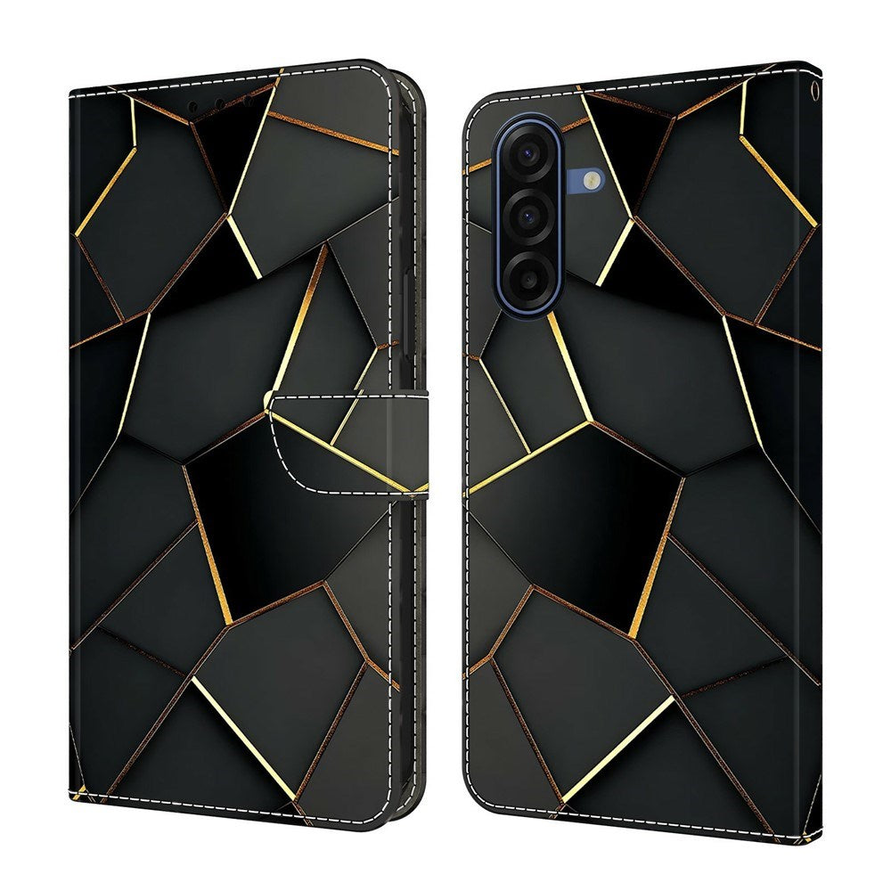 Samsung Galaxy A37 EIDERWOOD Faux Leather Case with Built-in Card Holder & Stand Function - Black / Gold