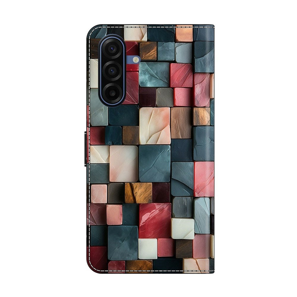 Samsung Galaxy A57 EIDERWOOD Faux Leather Case with Built-in Card Holder & Stand Function - Colorful Squares