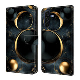 Samsung Galaxy A57 EIDERWOOD Faux Leather Case with Built-in Card Holder & Stand Function - Gold Rings