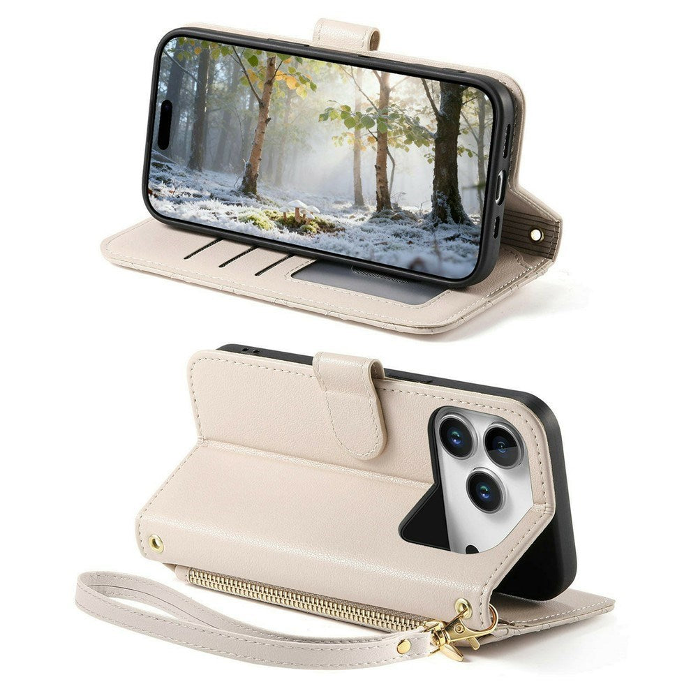 iPhone 18 Pro / 17 Pro EIDERWOOD Faux Leather Flip Case with Texture & Strap - White