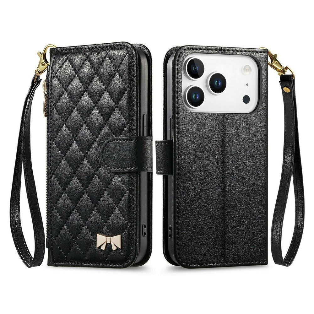 iPhone 18 Pro / 17 Pro EIDERWOOD Faux Leather Flip Case with Texture & Strap - Black