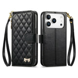 iPhone 18 Pro / 17 Pro EIDERWOOD Faux Leather Flip Case with Texture & Strap - Black