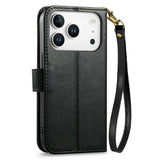iPhone 18 Pro / 17 Pro EIDERWOOD Faux Leather Flip Case with Texture & Strap - Black